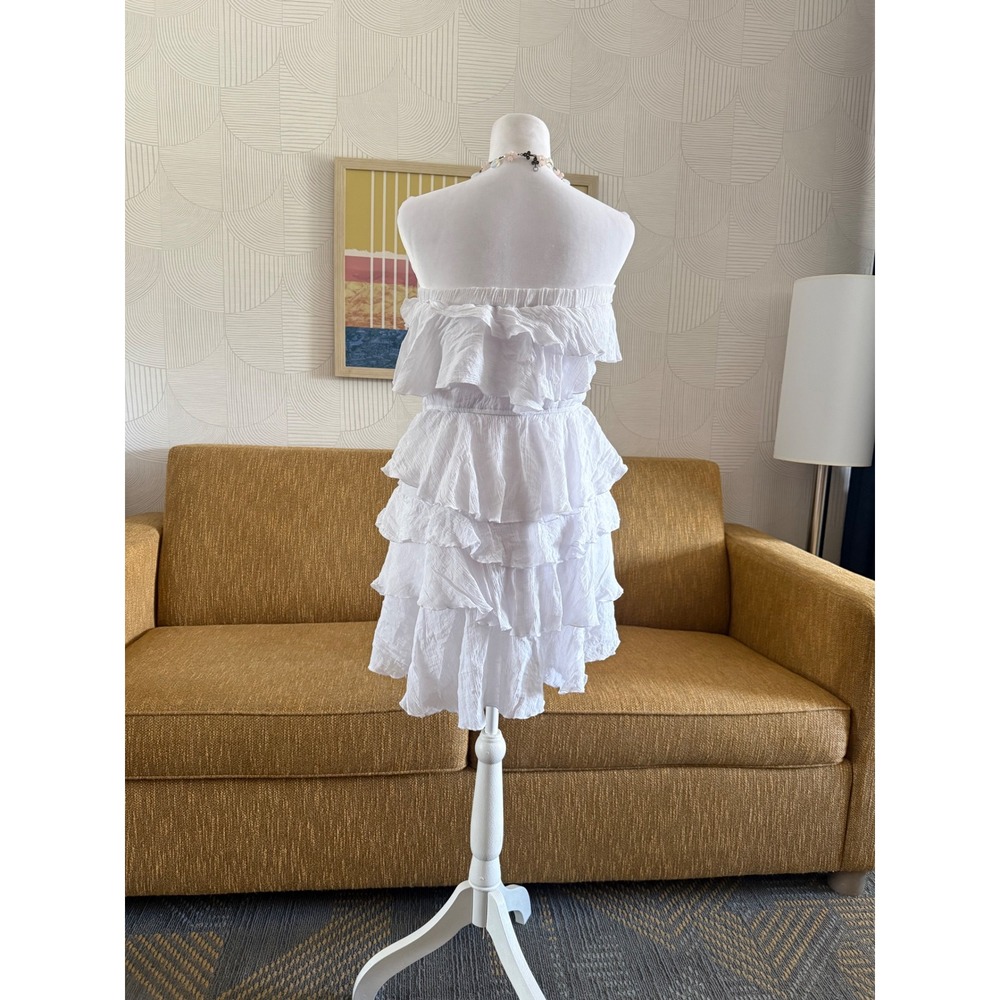 Poetry White Tiered Ruffle Strapless Mini Dress Size Large